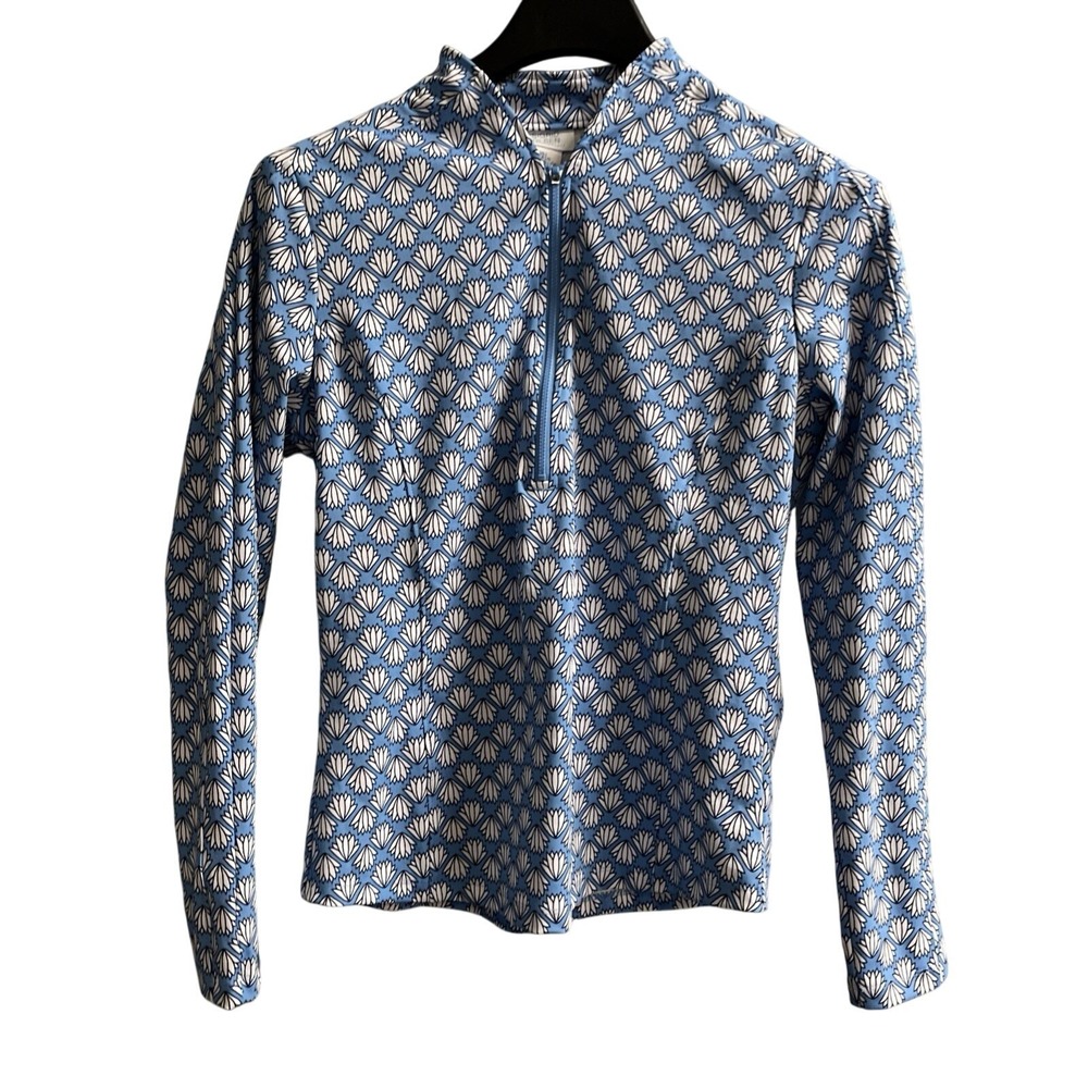 Sigrid Olsen Pullover Top Rashgaurd‎ Blue Floral 1/4 Zip Size L UPF 50 Vacation